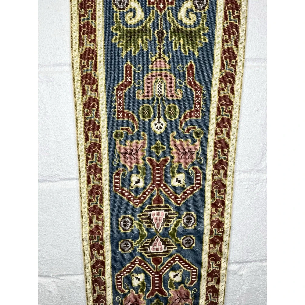 Hand Embroidered Floral Table Runner‎ Tapestry Eastern European Turkish Blue Red
